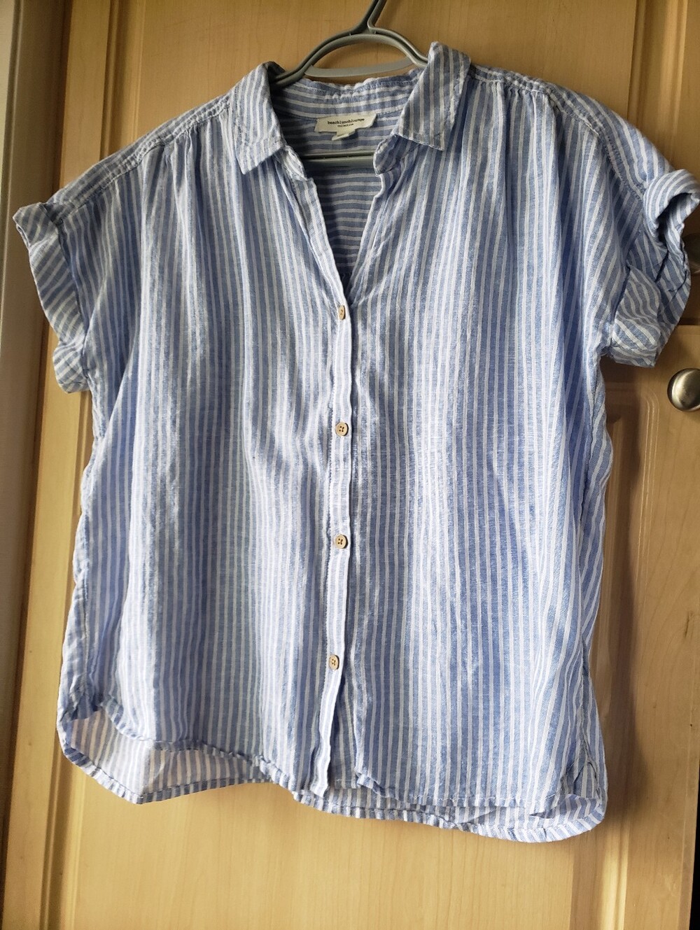 beachlunchlounge Blue and White Striped Casual Button-Down Shirt